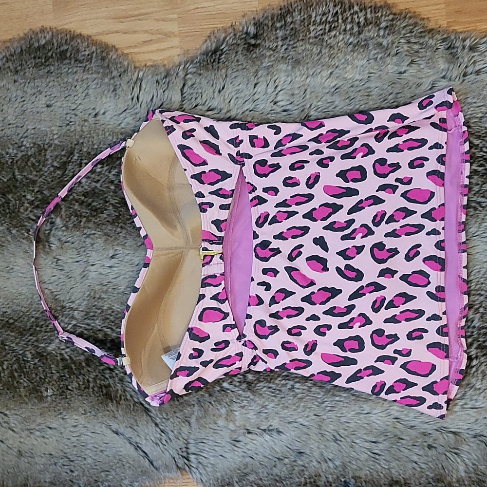 DKNY pink leopard tankini runched top and Bottoms - Picture 14 of 16